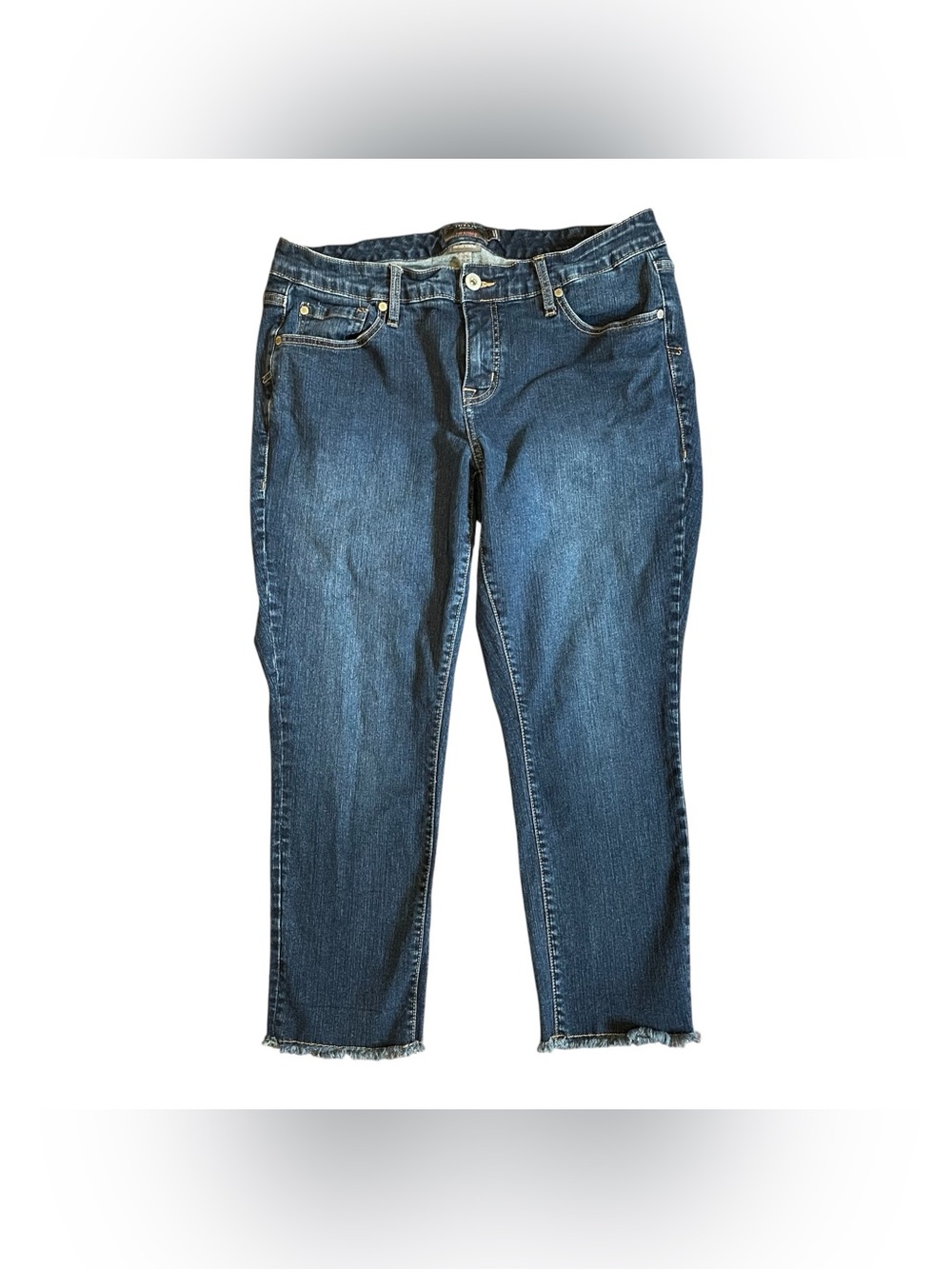 Torrid Vintage Crop Boyfriend Jeans Stretch Women’s 12 Frayed Hem Blue Denim
